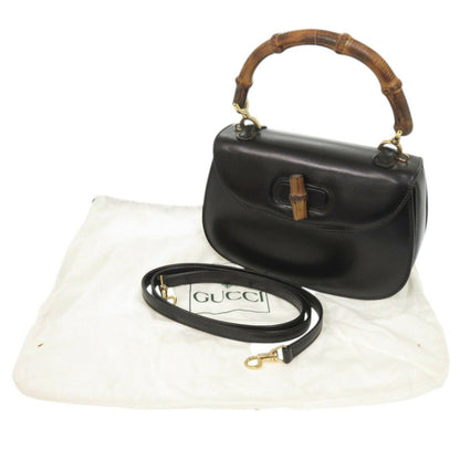 Gucci Black Leather Bamboo