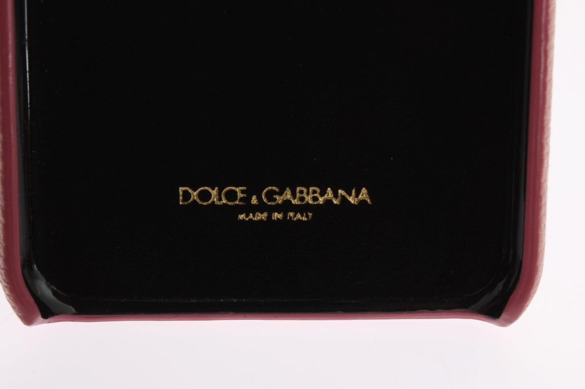 Dolce & Gabbana Chic Pink Leather Crystal Iphone Case