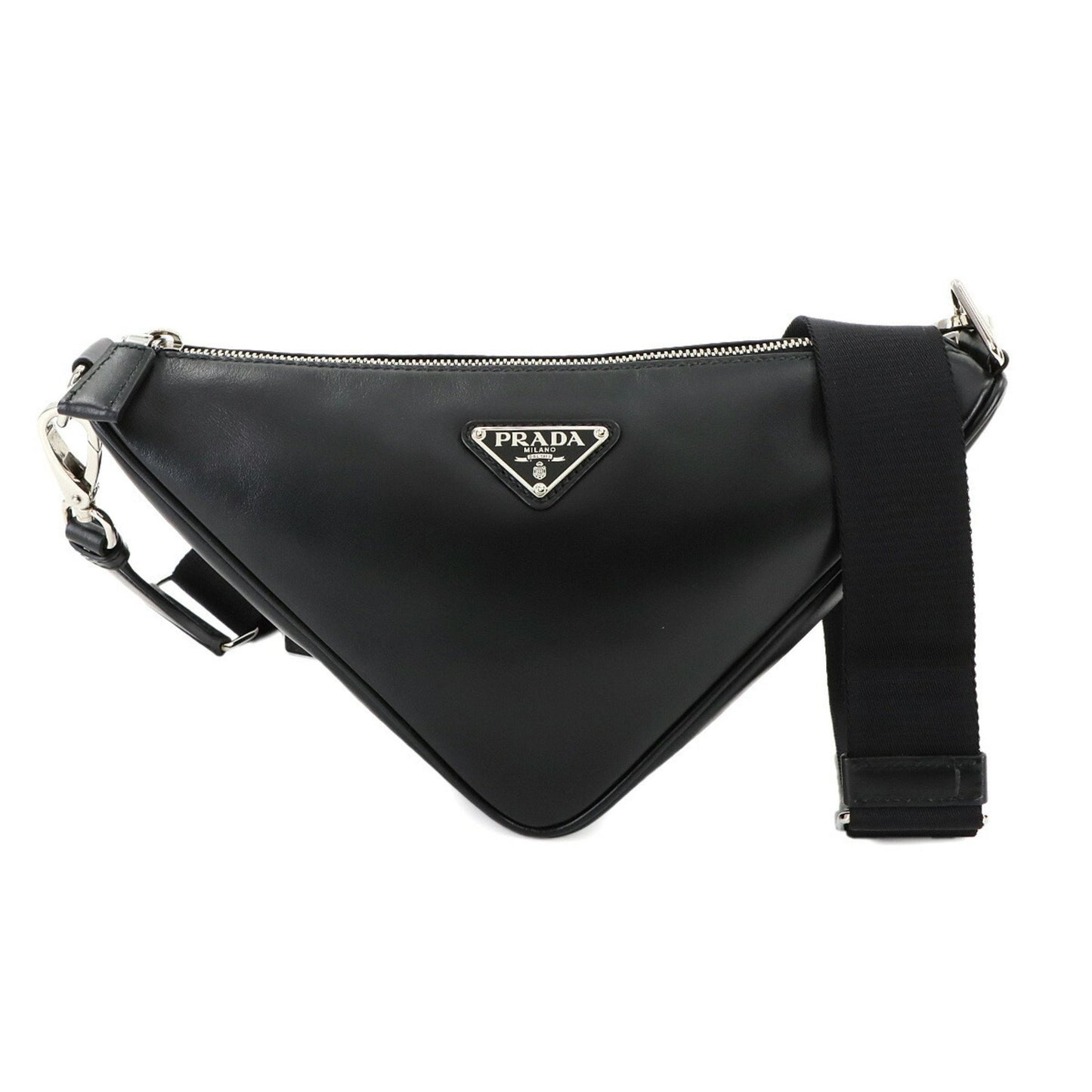 Prada Black Leather Triangle Logo