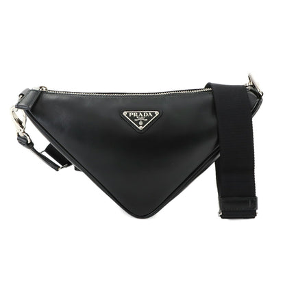 Prada Black Leather Triangle Logo