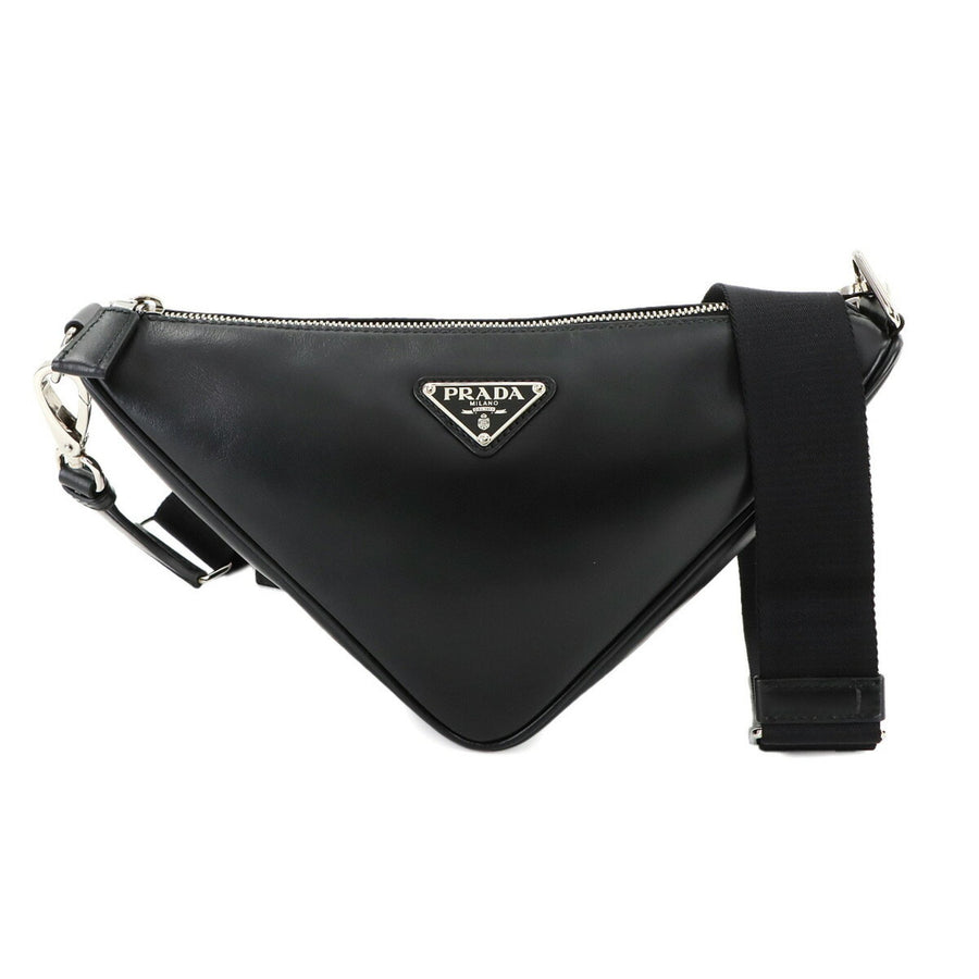 Prada Black Leather Triangle Logo