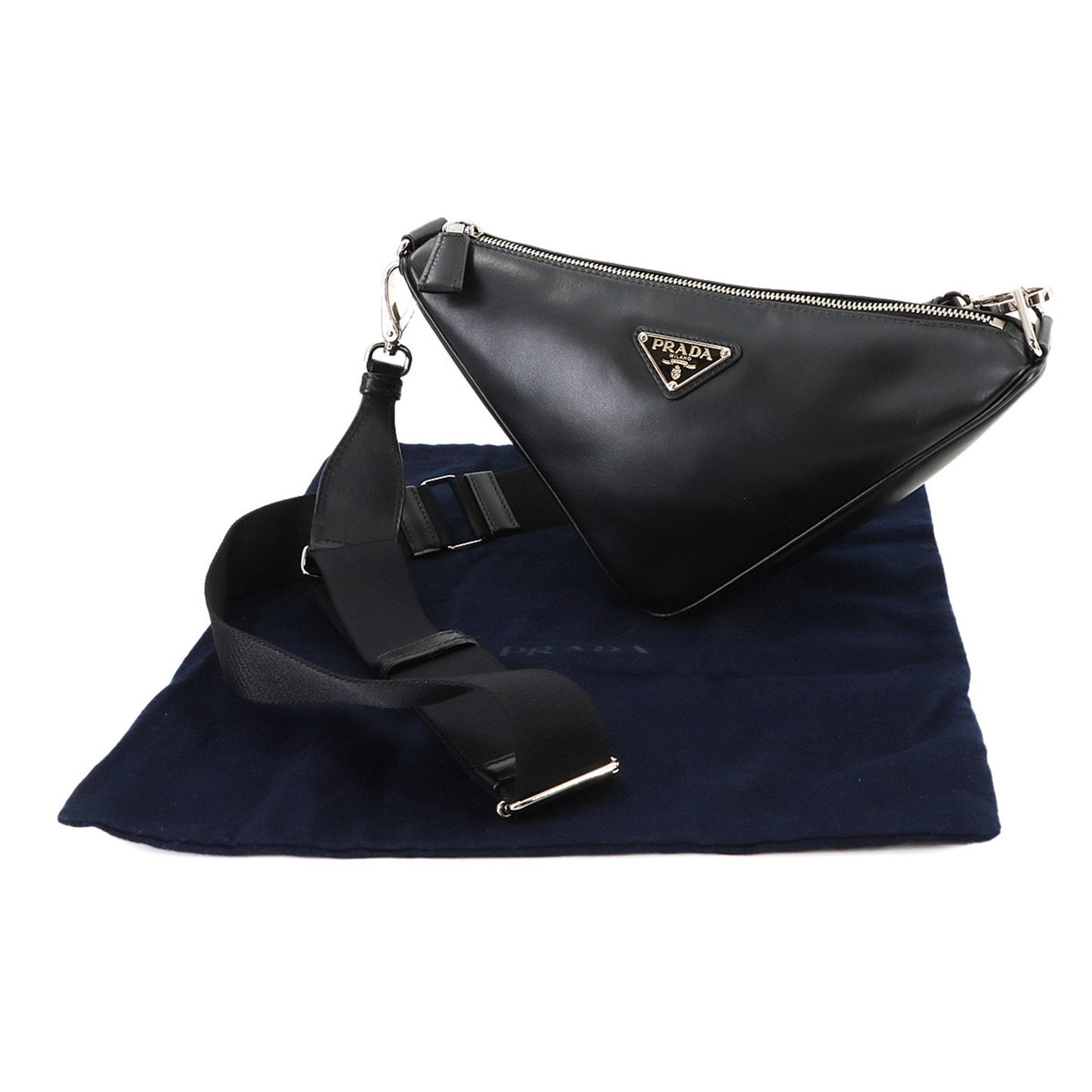 Prada Black Leather Triangle Logo