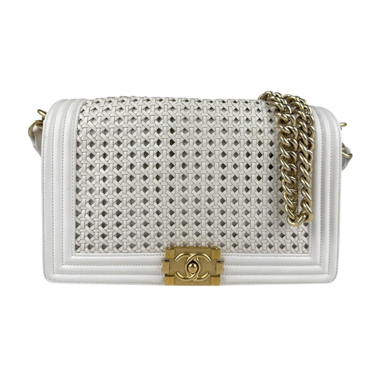 Chanel White Leather Boy