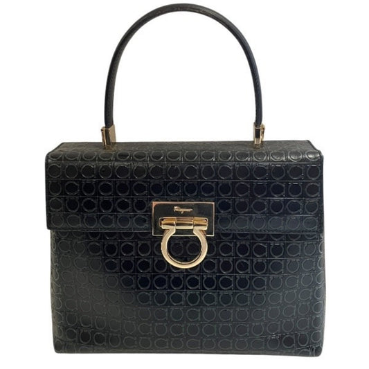 Salvatore Ferragamo Black Leather Iconic Top Handle