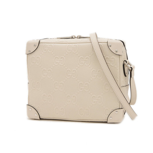 Gucci White Leather Gg Embossé