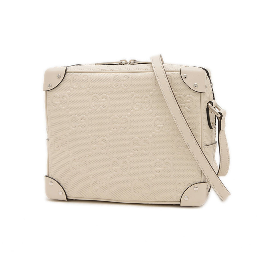 Gucci White Leather Gg Embossé