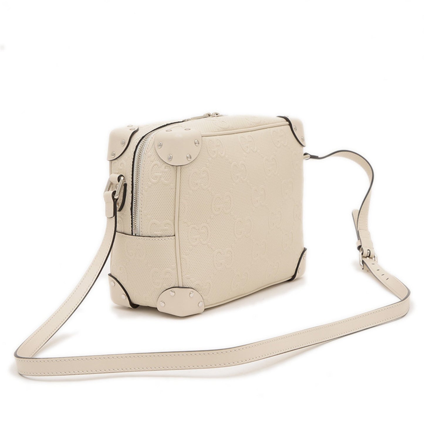 Gucci White Leather Gg Embossé