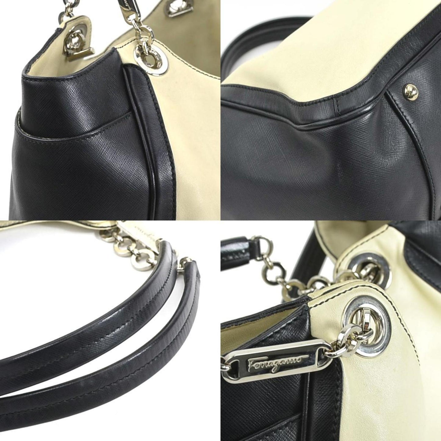 Salvatore Ferragamo Black Leather Gancini