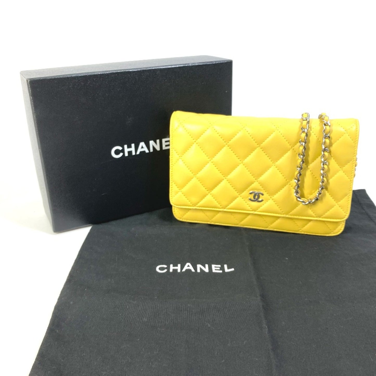 Chanel Yellow Leather Wallet On Chain