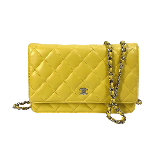 Chanel Yellow Leather Wallet On Chain