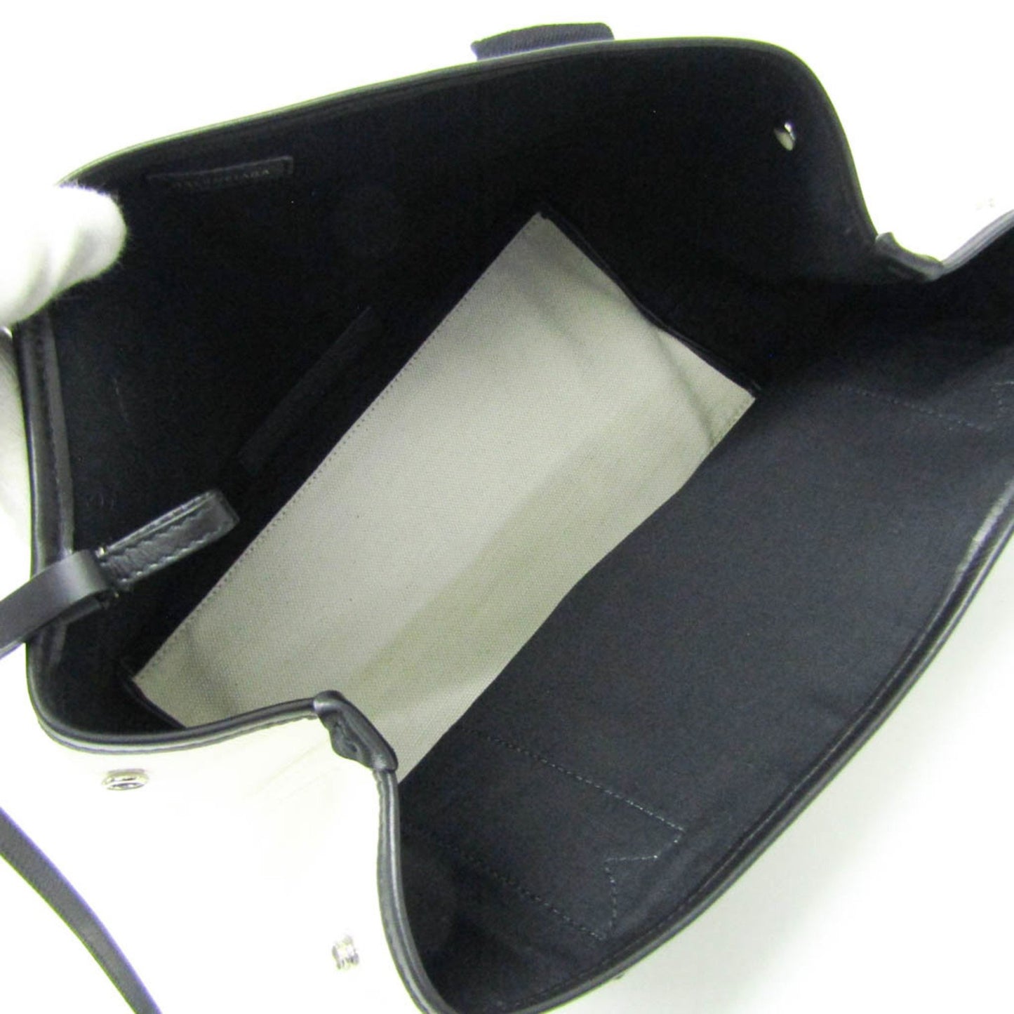 Balenciaga White Canvas Navy Cabas