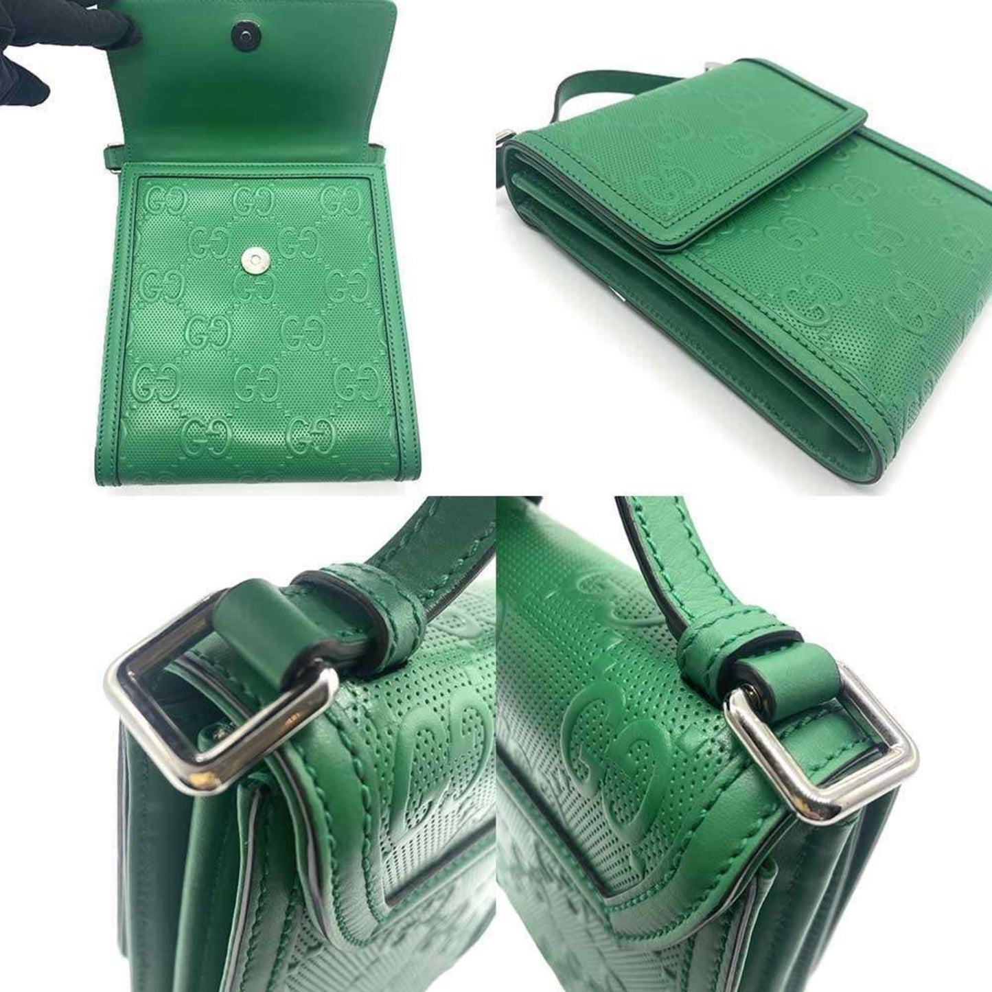 Gucci Green Leather Gg Embossé