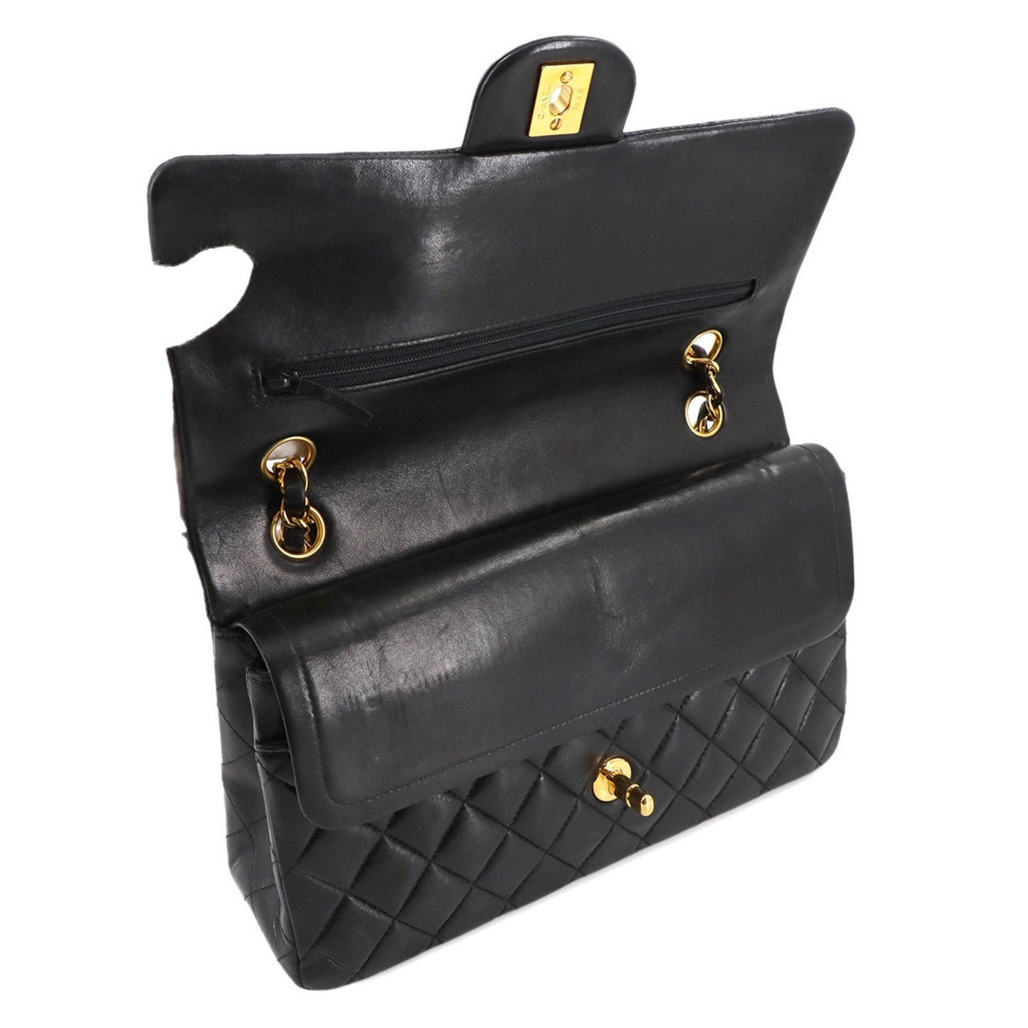Chanel Black Leather Flap Bag Cuir Noir