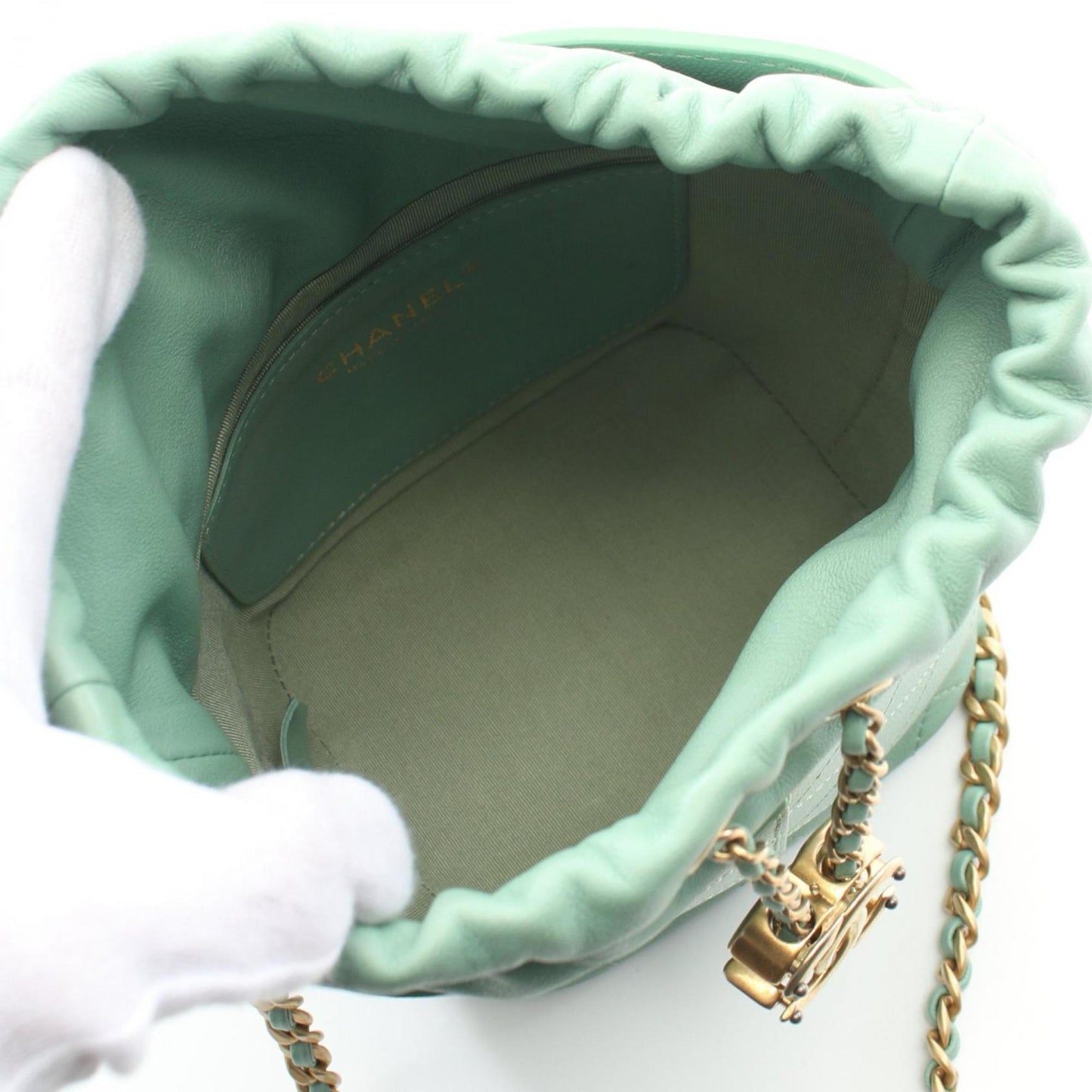 Chanel Green Leather Drawstring