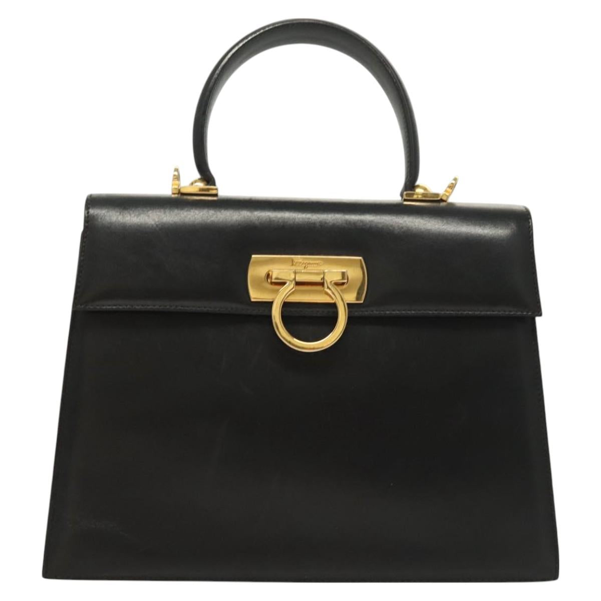 Salvatore Ferragamo Black Leather Gancini