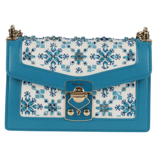 Miu Miu Blue Canvas Chain Shoulder Bag