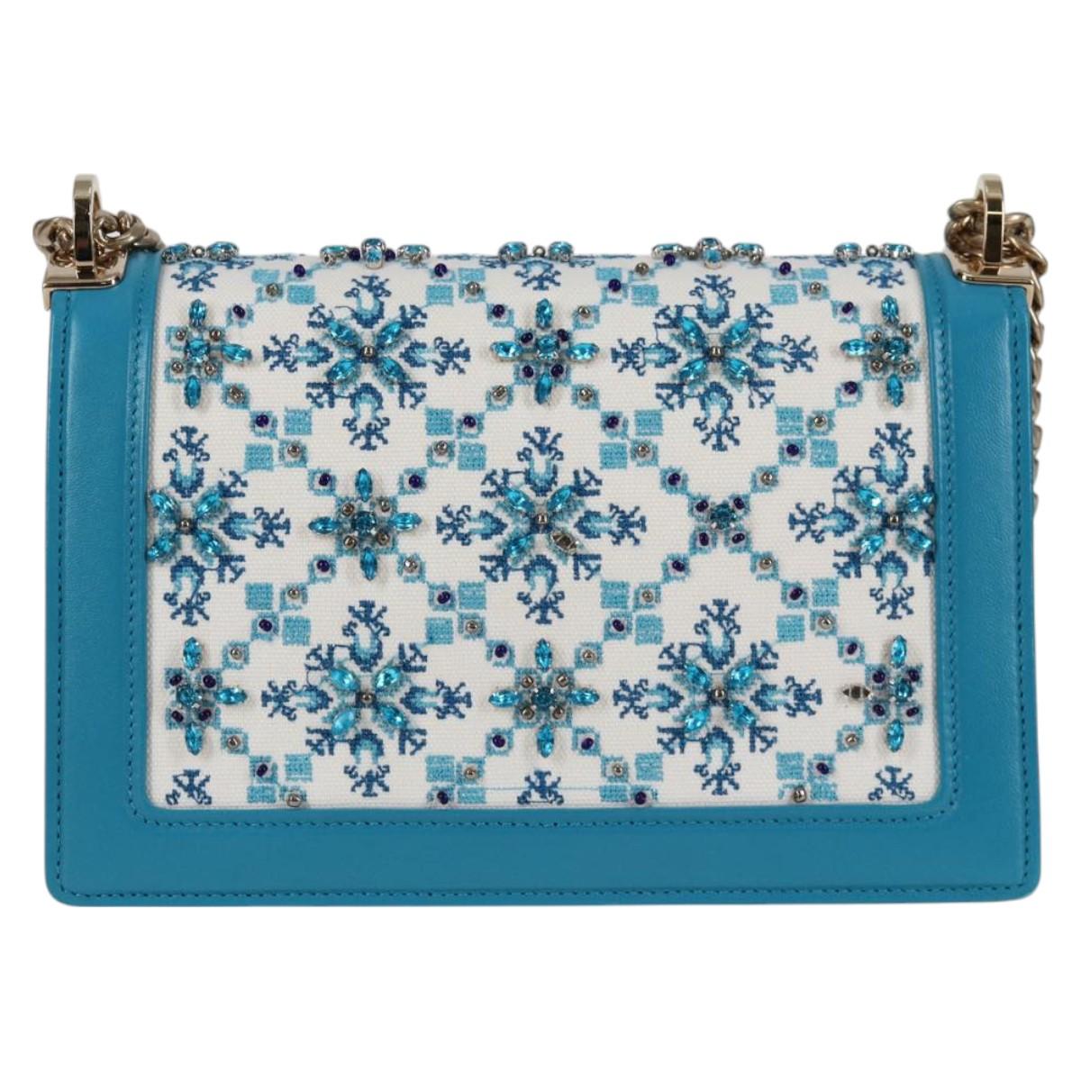 Miu Miu Blue Canvas Chain Shoulder Bag