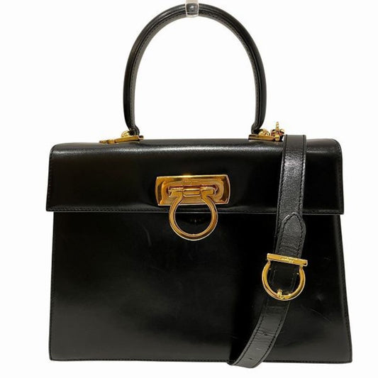 Salvatore Ferragamo Black Leather Gancini