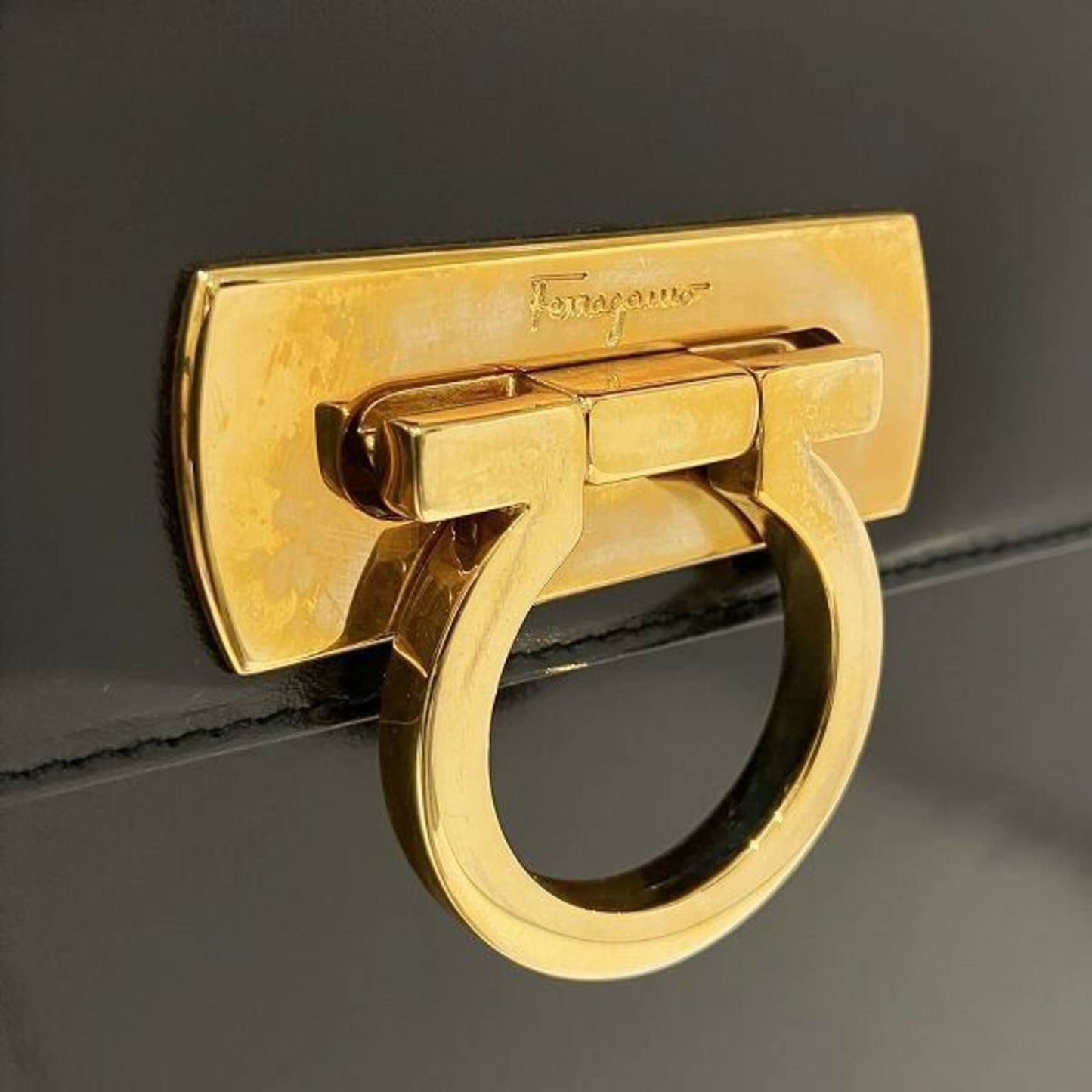 Salvatore Ferragamo Black Leather Gancini