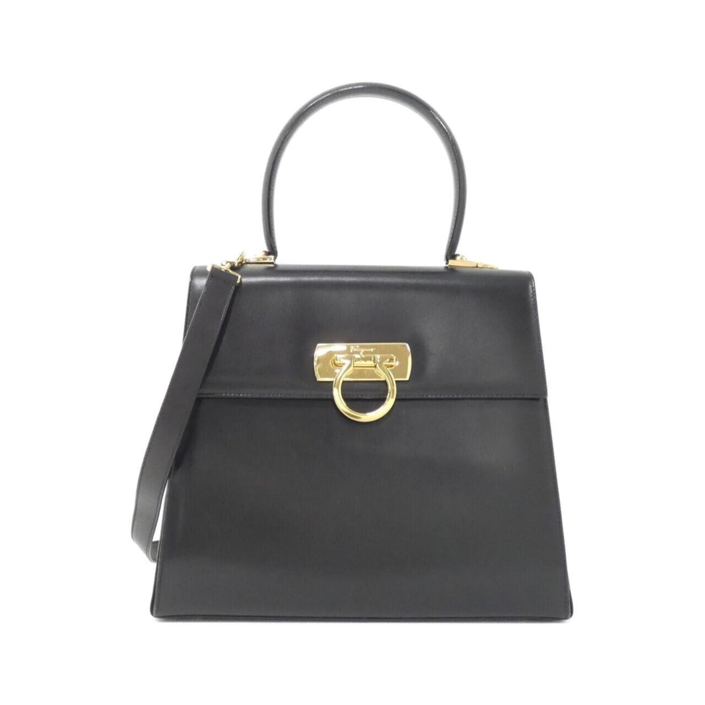 Salvatore Ferragamo Black Leather Gancini