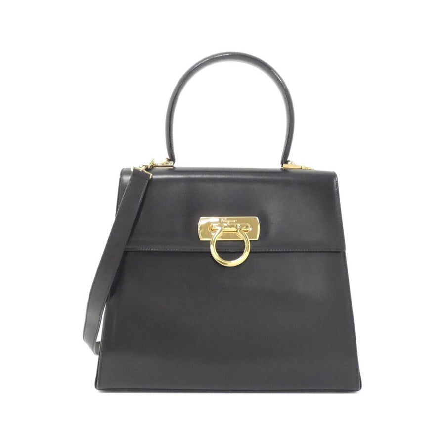 Salvatore Ferragamo Black Leather Gancini