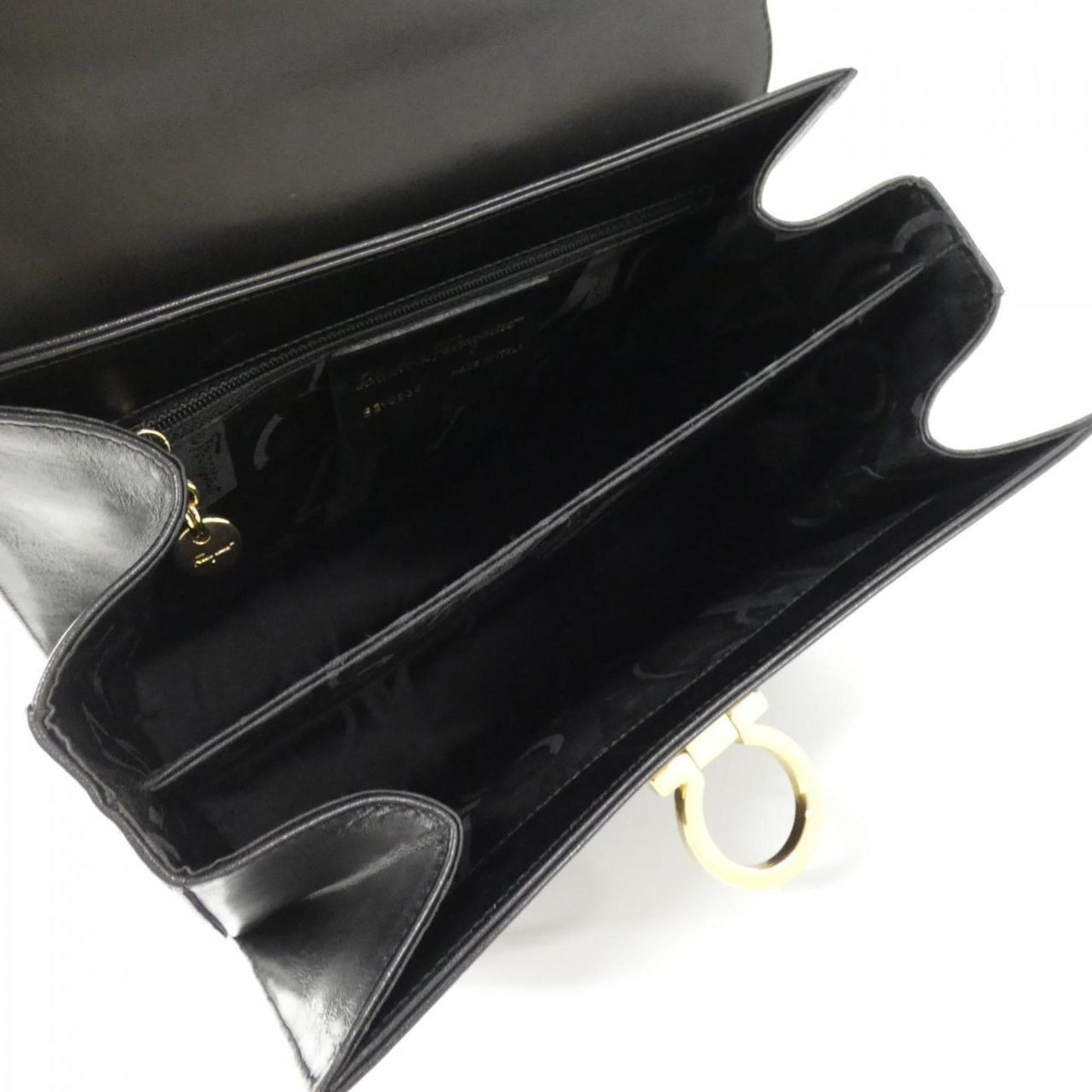 Salvatore Ferragamo Black Leather Gancini