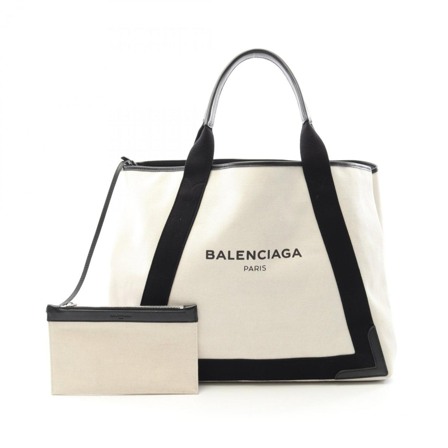 Balenciaga White Canvas Navy Cabas