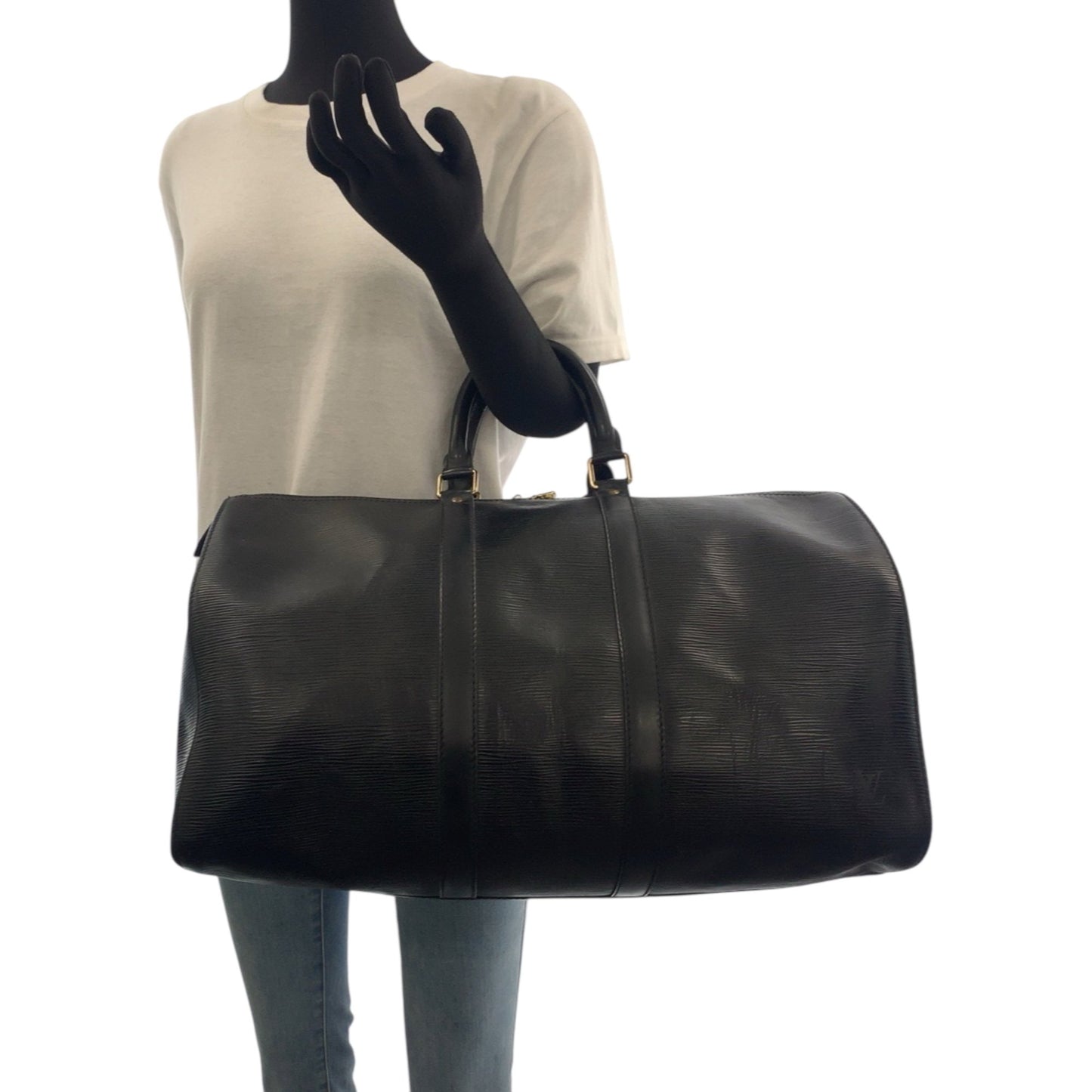 Louis Vuitton Black Leather Keepall 45