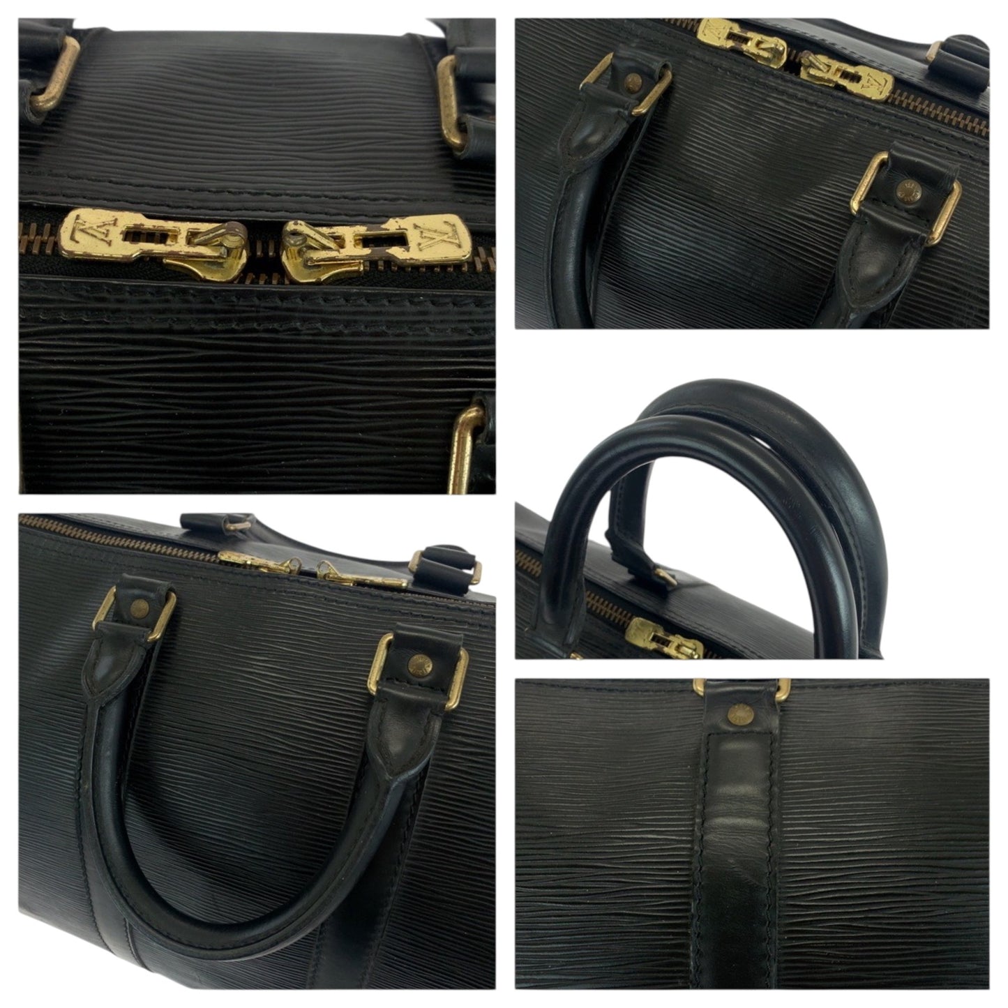 Louis Vuitton Black Leather Keepall 45