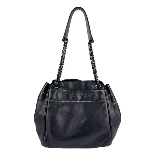 Chanel Black Leather Petite Shopping Tote