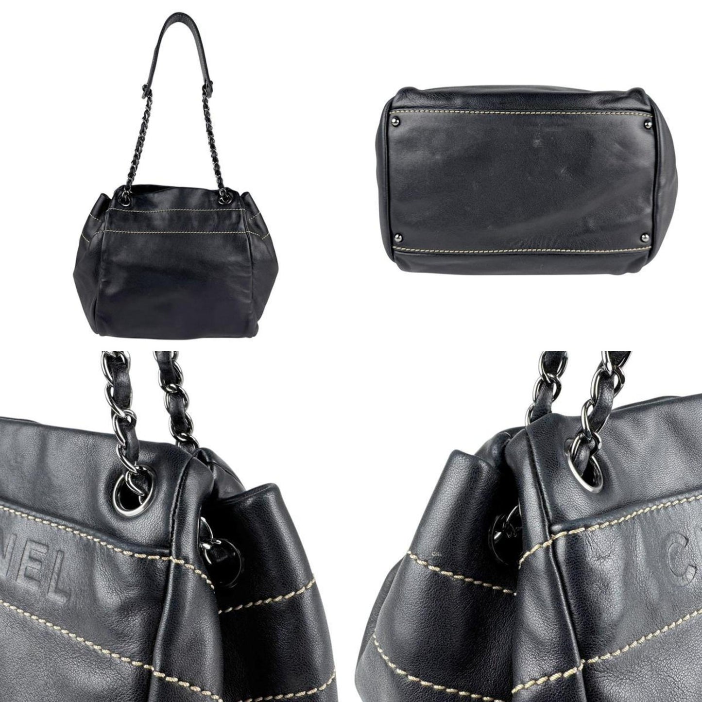 Chanel Black Leather Petite Shopping Tote