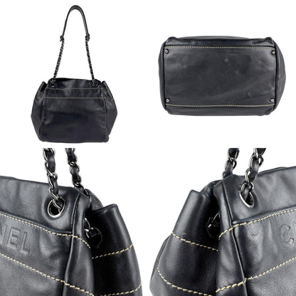 Chanel Black Leather Petite Shopping Tote
