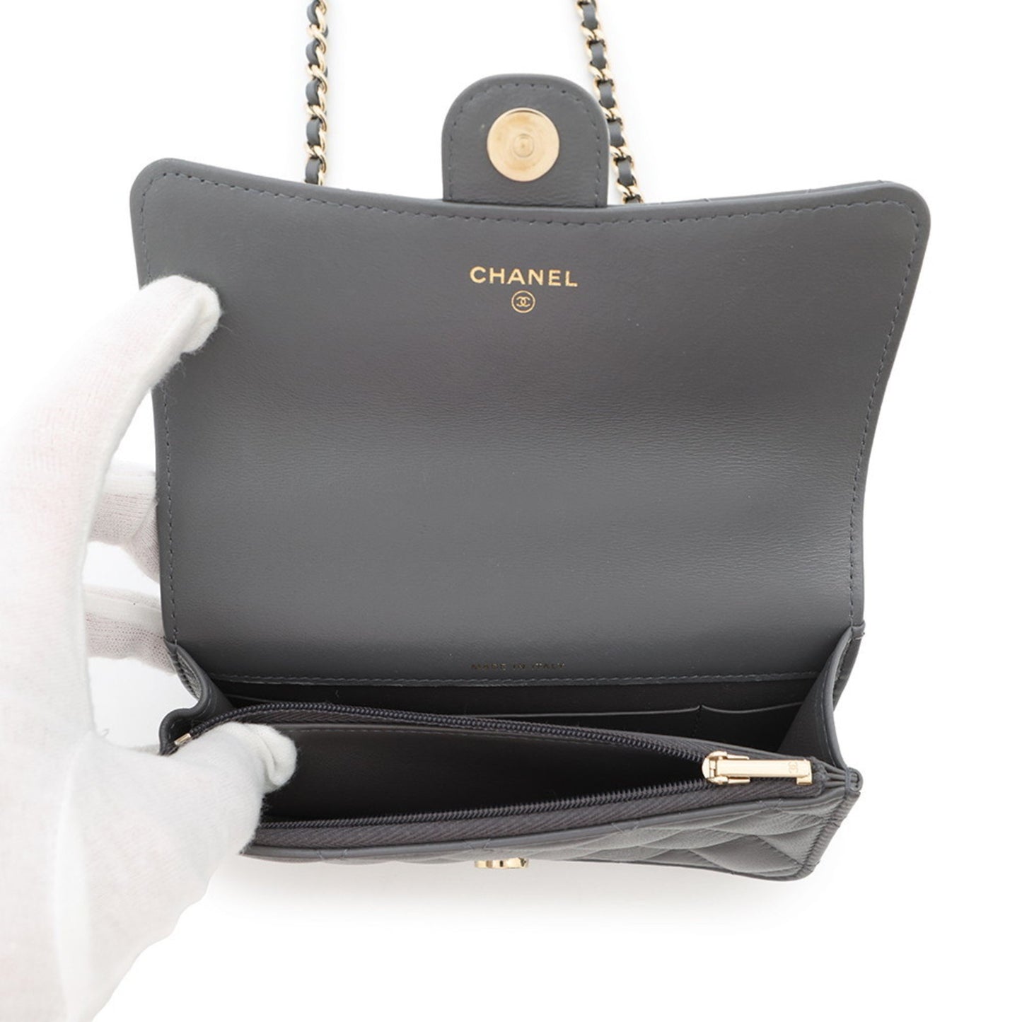 Chanel Gray Leather Coco Mark