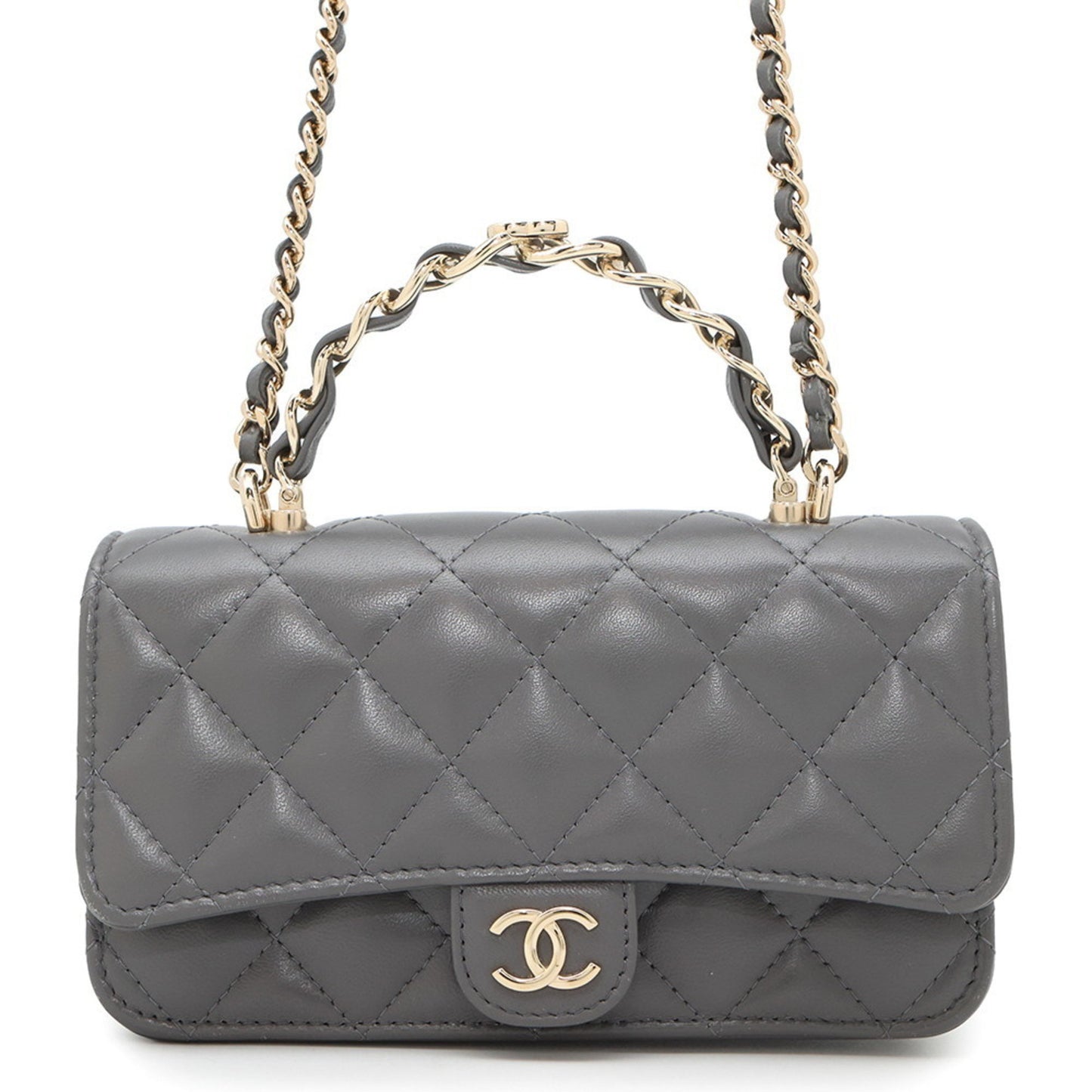 Chanel Gray Leather Coco Mark