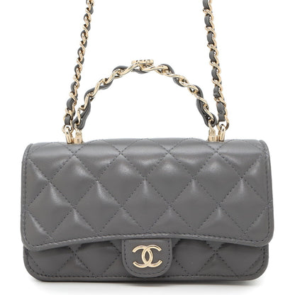 Chanel Gray Leather Coco Mark