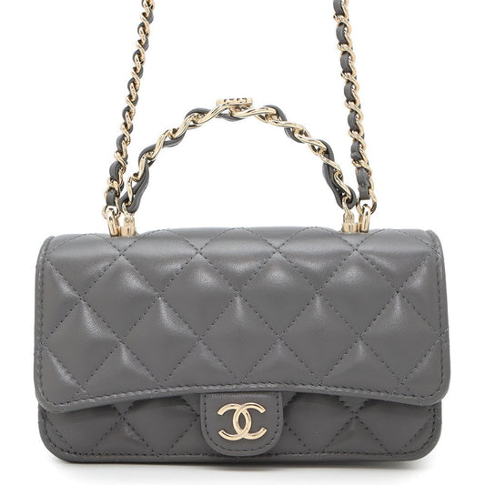 Chanel Gray Leather Coco Mark