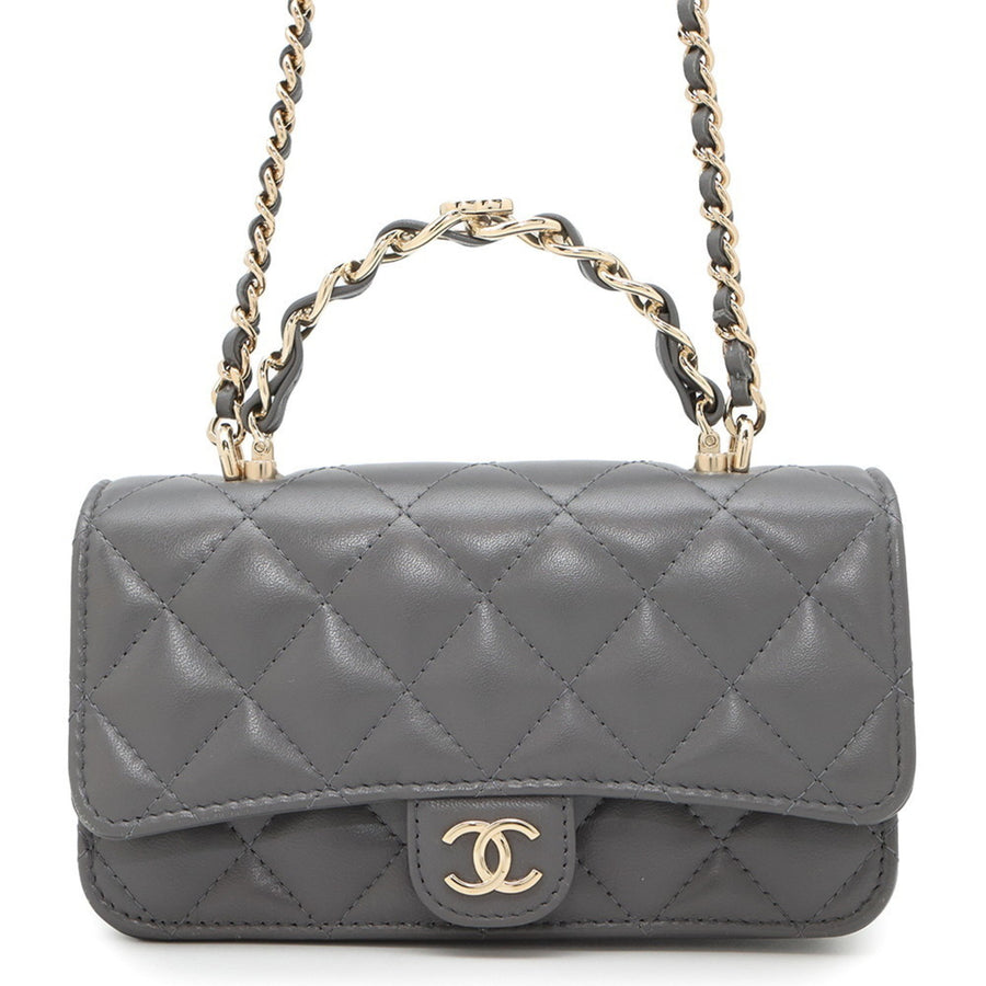 Chanel Gray Leather Coco Mark