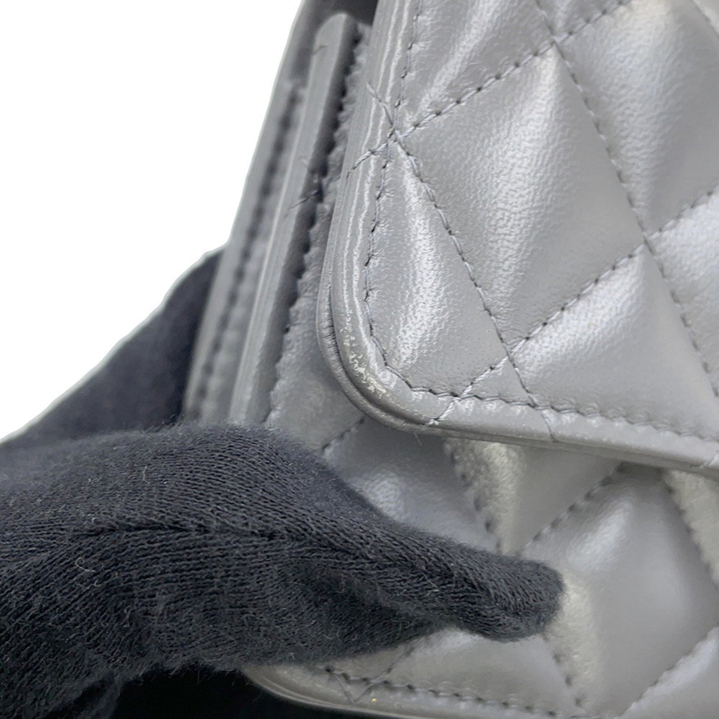 Chanel Gray Leather Coco Mark