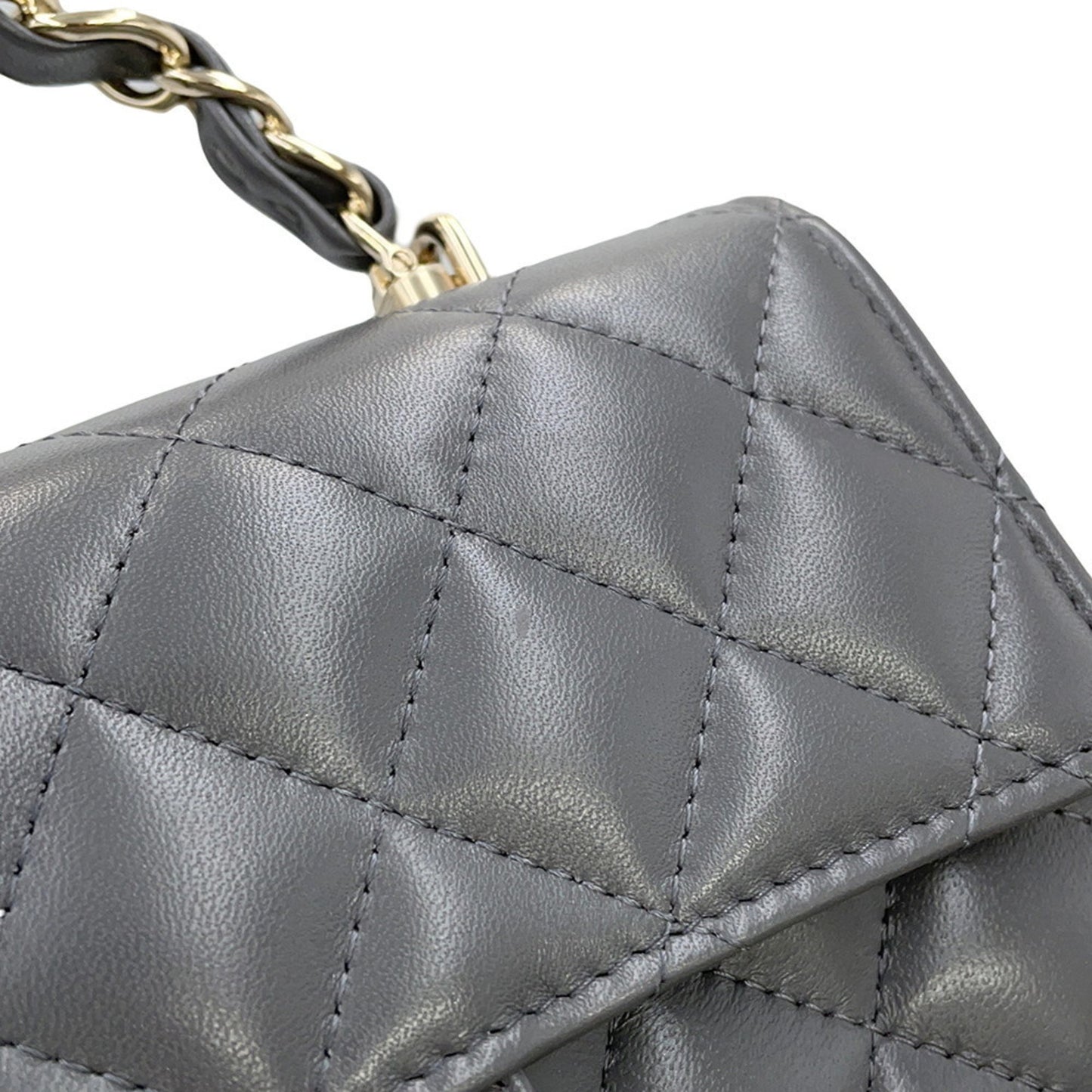 Chanel Gray Leather Coco Mark