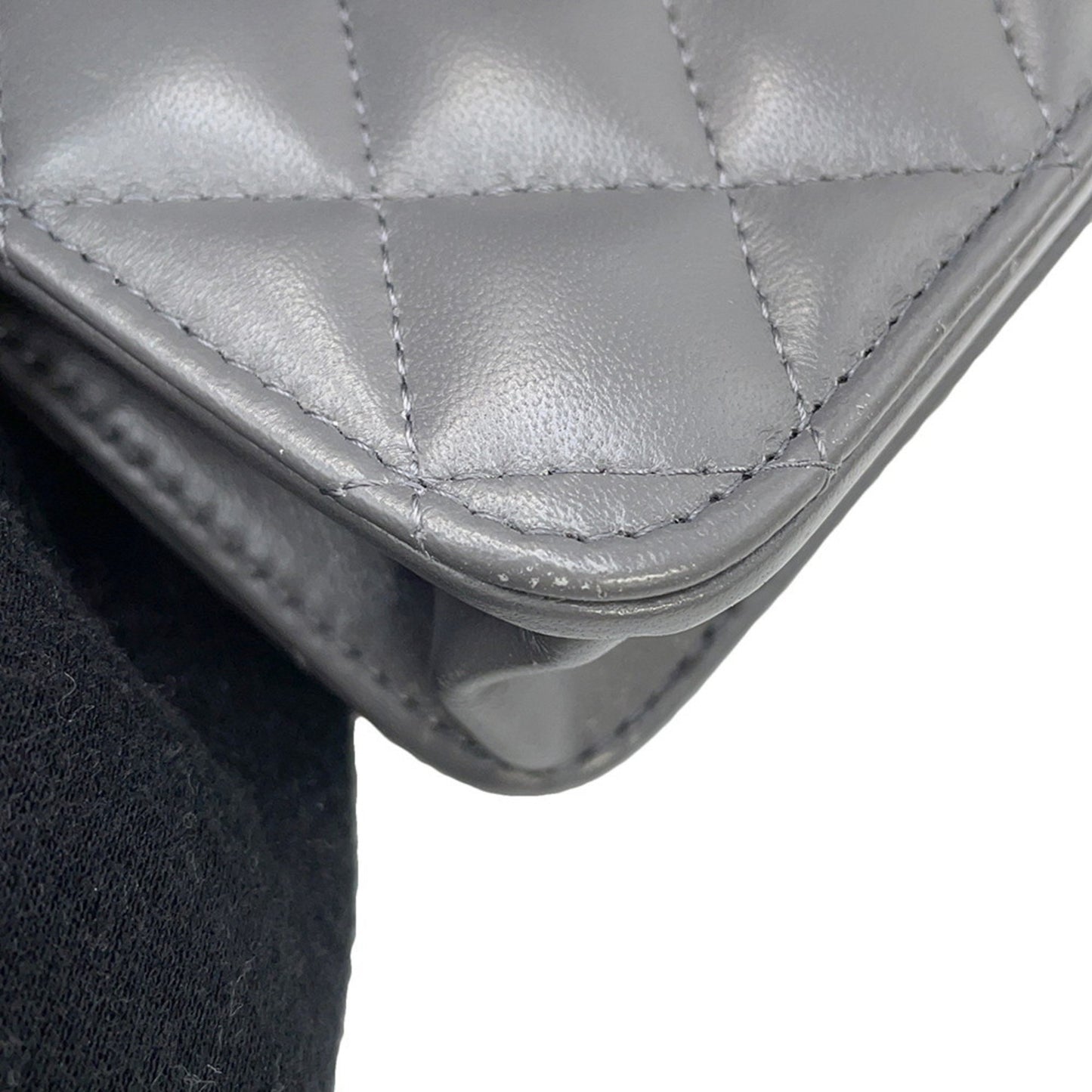 Chanel Gray Leather Coco Mark