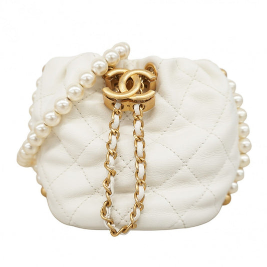 Chanel White Leather Coco Mark