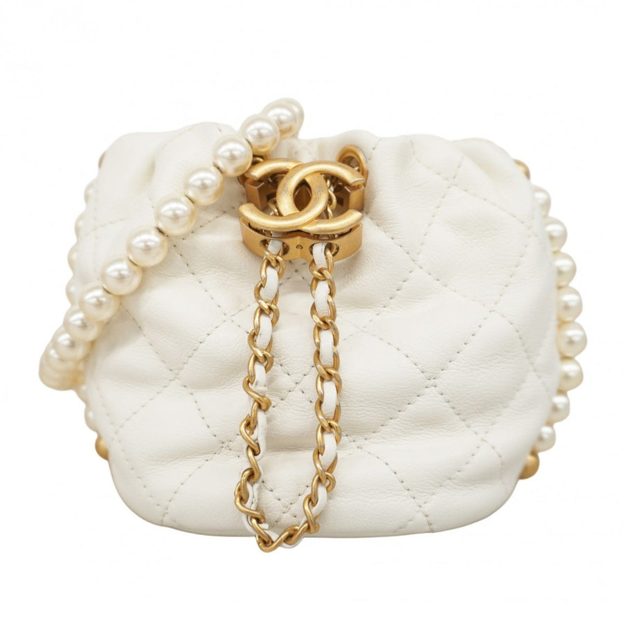 Chanel White Leather Coco Mark