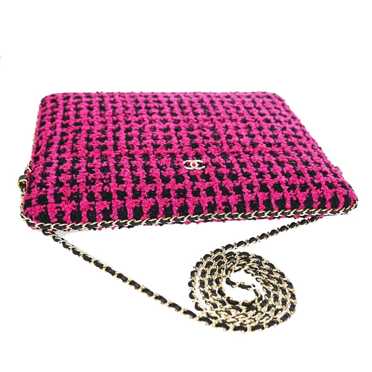 Chanel Pink Tweed Ipad Chain Crossbody Bag