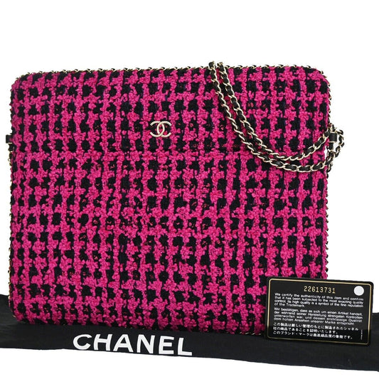 Chanel Pink Tweed Ipad Chain Crossbody Bag