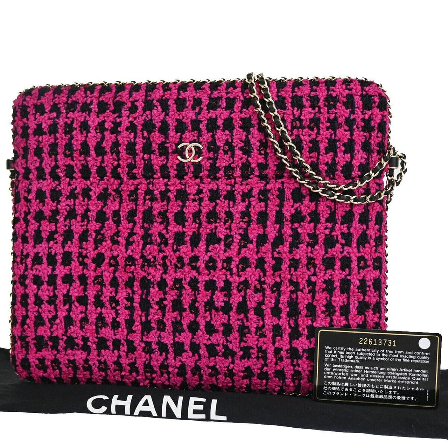 Chanel Pink Tweed Ipad Chain Crossbody Bag