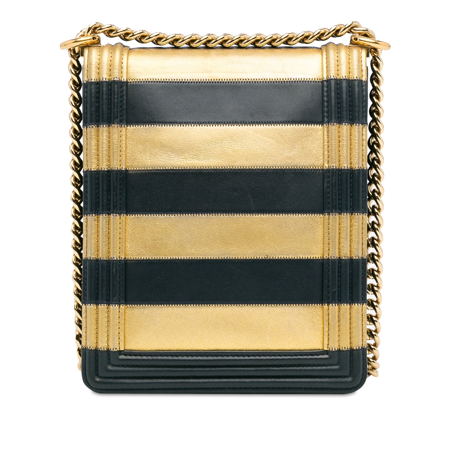 Chanel Metallic Lambskin Striped North South Boy Flap