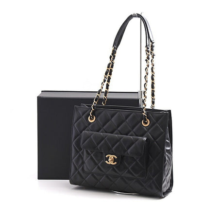 Chanel Black Leather Petite Shopping Tote