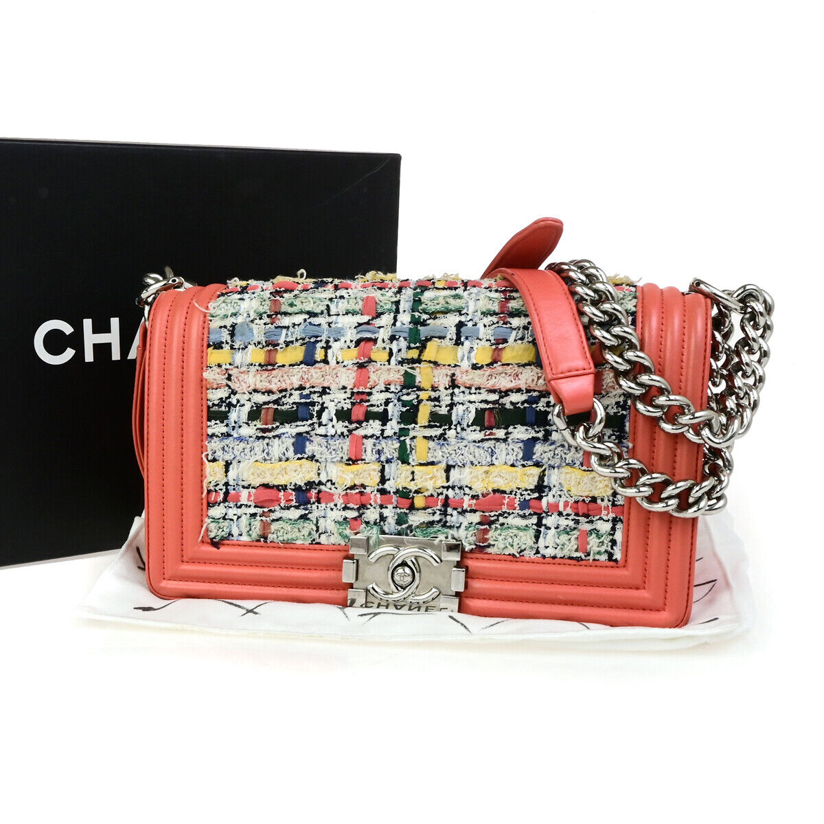 Chanel Orange Tweed Boy Flap Bag