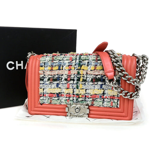 Chanel Orange Tweed Boy Flap Bag