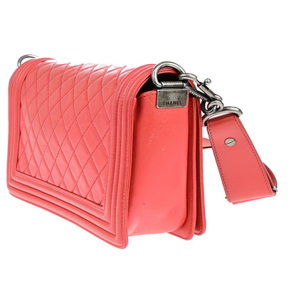 Chanel Red Leather Boy Flap Bag With Strap